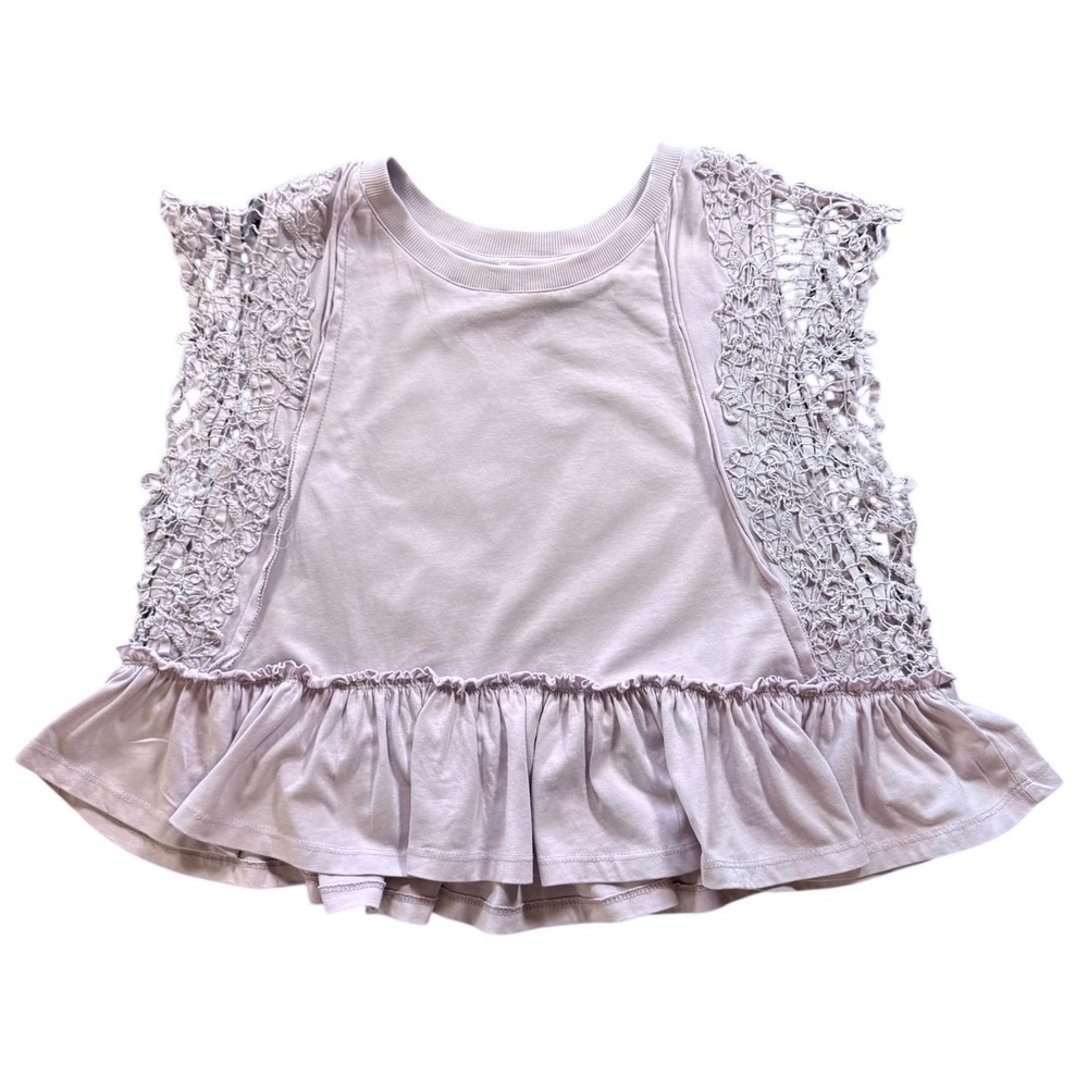 Anthropologie  Size Medium Lilac Boxy Lace Embroidered Babydoll Peplum